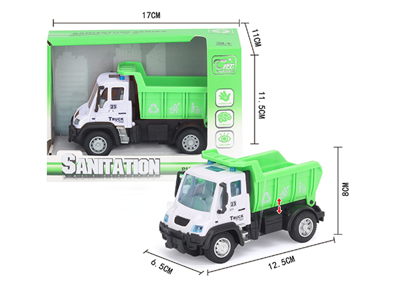 1:64 Pull Back German Sanitation Truck Green