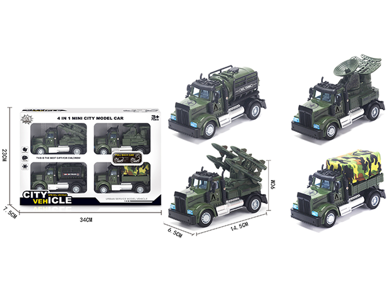 4Pcs 1:64 Pull Back American Military Alloy Car Military Green