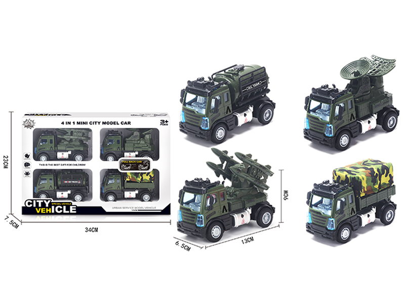 4Pcs 1:64 Pull Back European Military Alloy Car Military Green