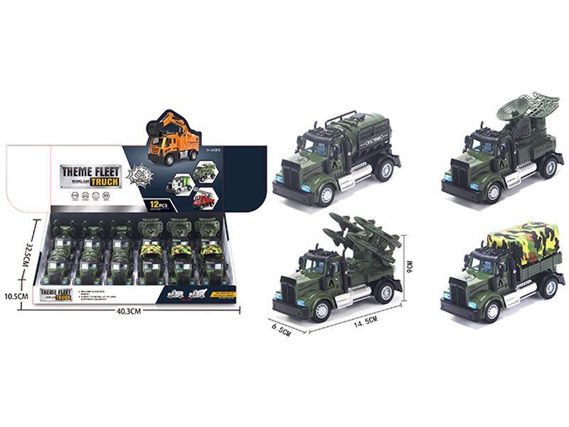 12Pcs 1:64 Pull Back American Military Alloy Car Military Green