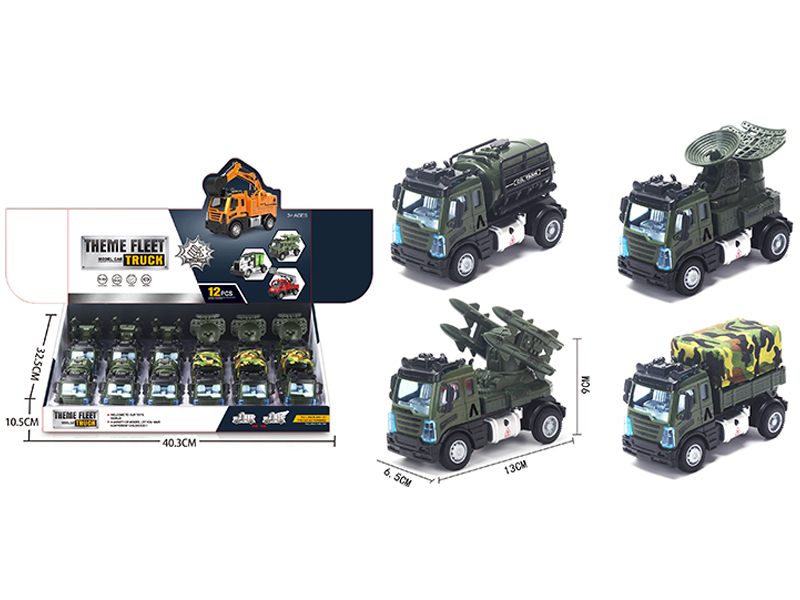 12Pcs 1:64 Pull Back European Military Alloy Car Military Green