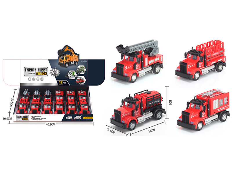 12Pcs 1:64 Pull Back American Fire Alloy Car Red