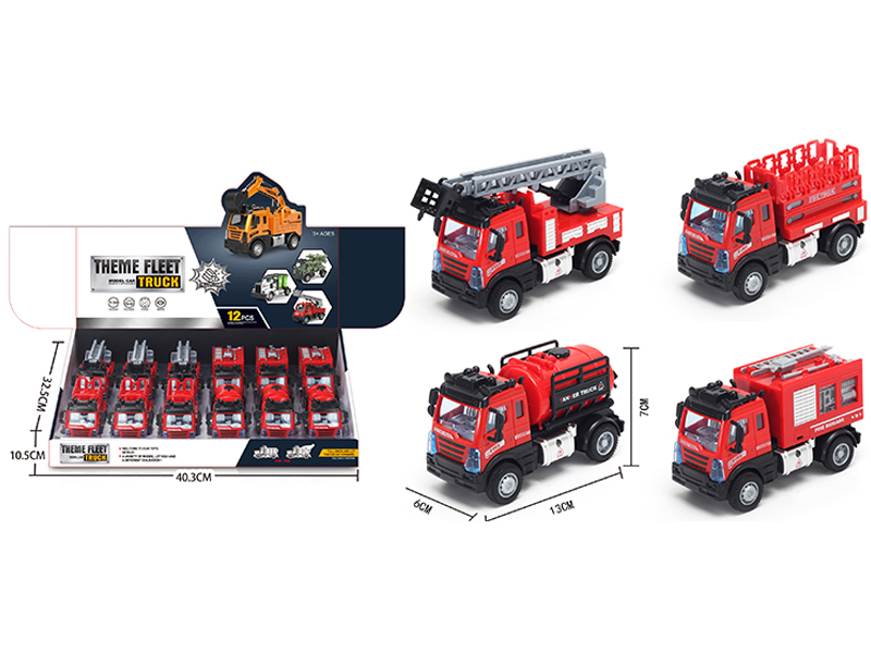 12Pcs 1:64 Pull Back European Fire Alloy Car Red
