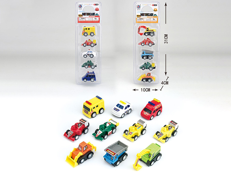 Pull Back Engineering Truck,Race Car,Police Car 5pcs
