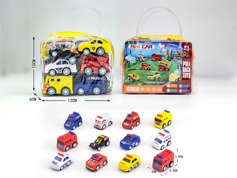 Pull Back Fire Engine & Police Car 12pcs