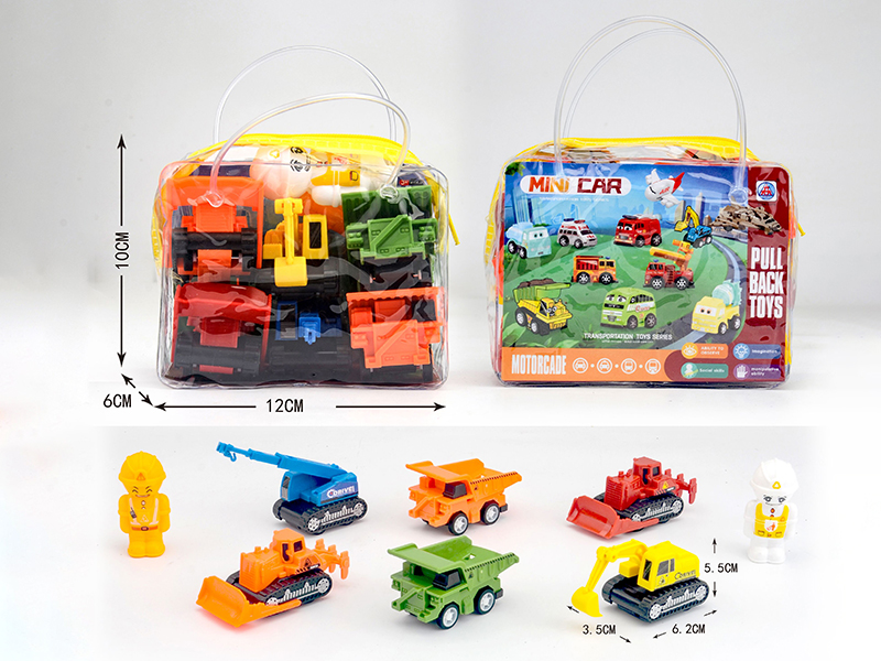 Pull Back Engineering Truck 6pcs + 2 Action Figures