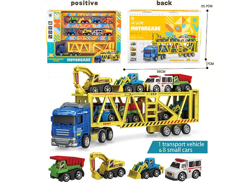 1 Slide Transport Vehicle + 8 Pull Back Engineering Truck