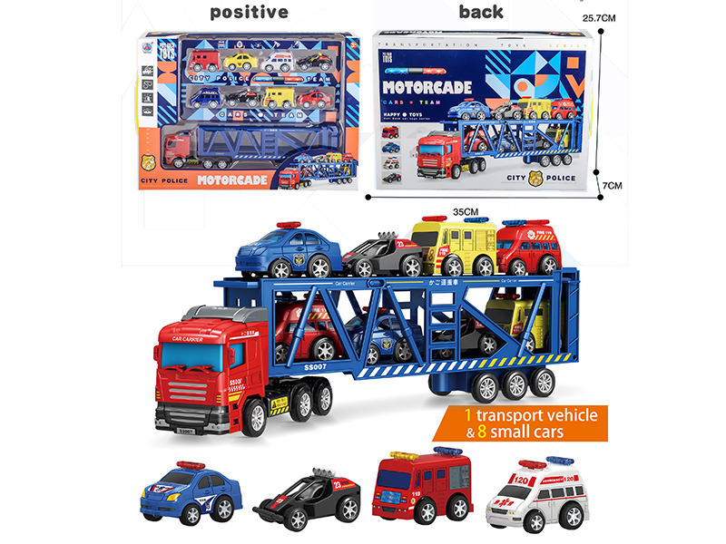 1 Slide Transport Vehicle + 8 Pull Back Police Car