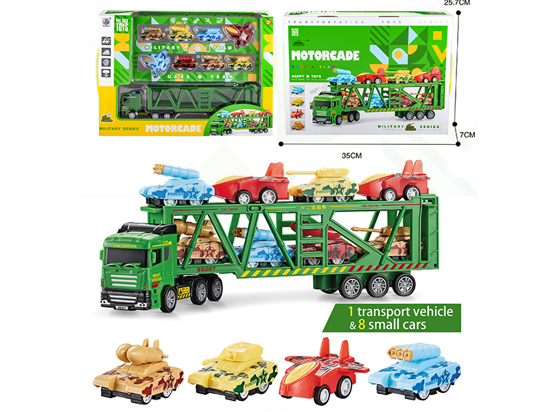 1 Slide Transport Vehicle + 8 Pull Back Military Truck
