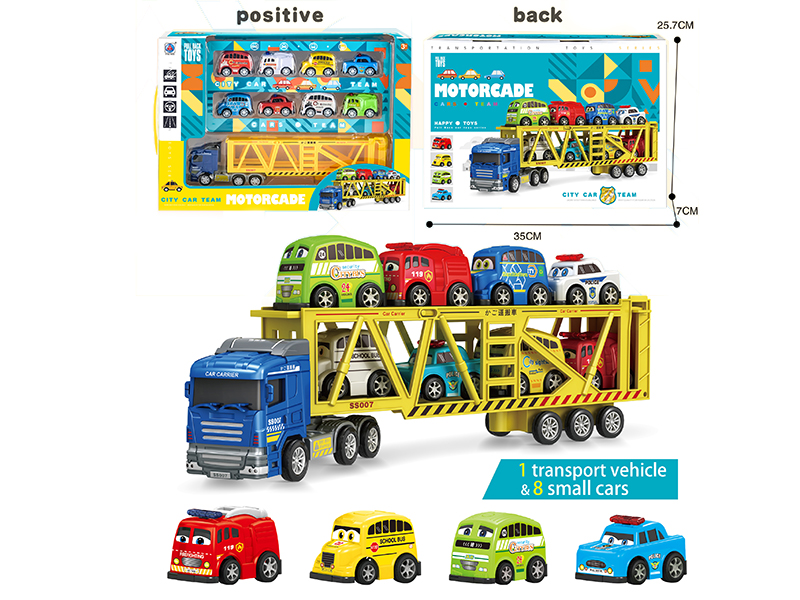 1 Slide Transport Vehicle + 8 Pull Back City Car