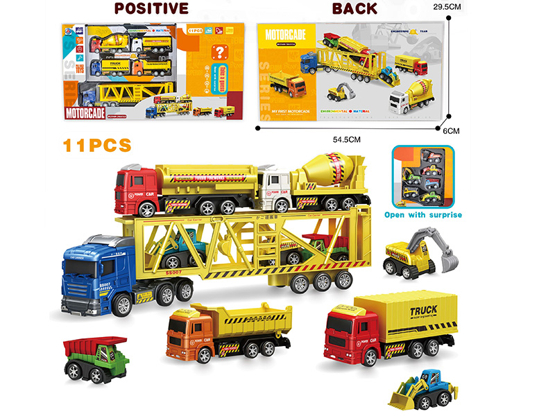 1 Slide Transport Vehicle + 10 Pull Back Engineering Truck