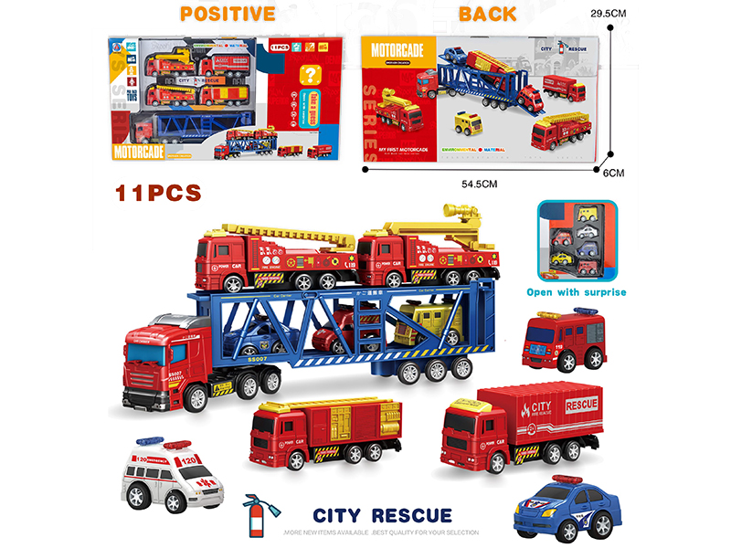 1 Slide Transport Vehicle + 10 Pull Back Police Car