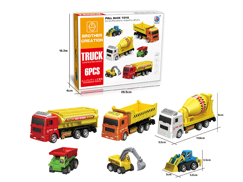Pull Back Engineering Truck 6pcs