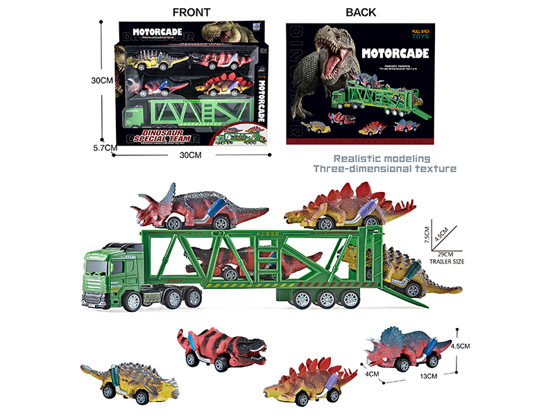 1 Slide Transport Vehicle + 4 Pull Back Dinosaur Car