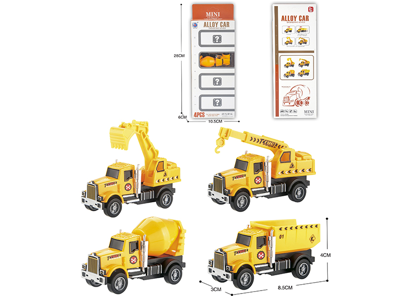 Pull Back Alloy Engineering Truck 4pcs