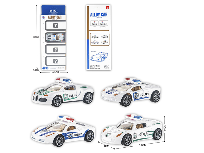 Pull Back Alloy Police Car 4pcs