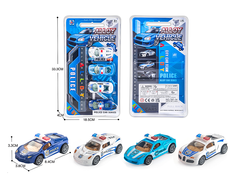 Pull Back Alloy Police Car 4PCS