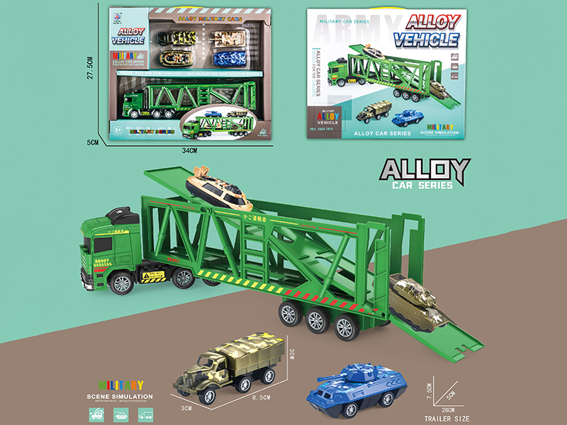 1 Slide Transport Vehicle + 4 Pull Back Alloy Military Truck