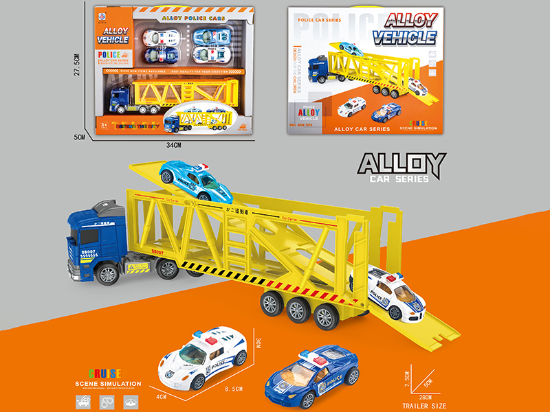 1 Slide Transport Vehicle + 4 Pull Back Alloy Police Car