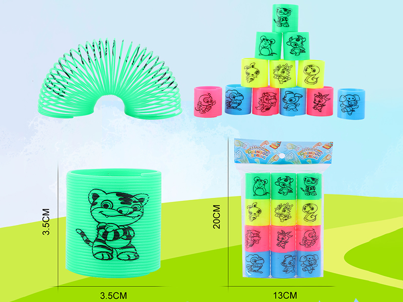 Solid Color Pad Printing 12 Zodiac Animals Rainbow Coil Spring 12PCS