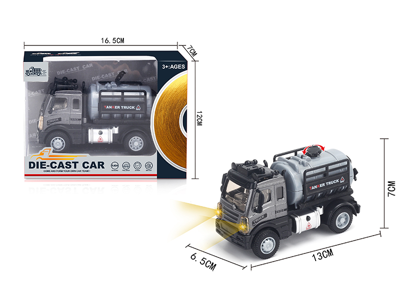 1:64 Pull Back European Alloy Oil Tank Truck Gray