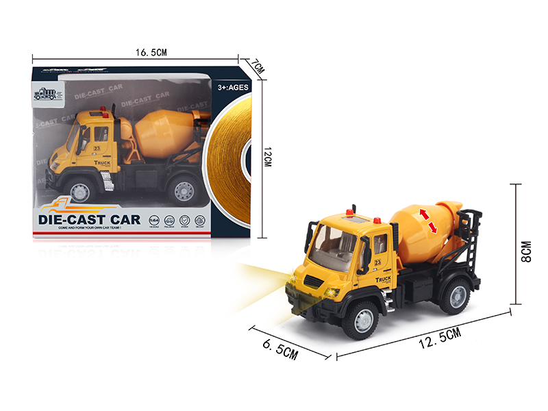 1:64 Pull Back German Alloy Mixing Engineering Truck Yellow