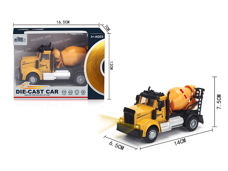 1:64 Pull Back American Alloy Mixing Engineering Truck Yellow