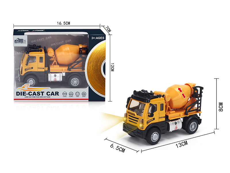1:64 Pull Back European Alloy Mixing Engineering Truck Yellow