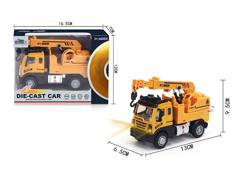 1:64 Pull Back European Alloy Engineering Crane Yellow