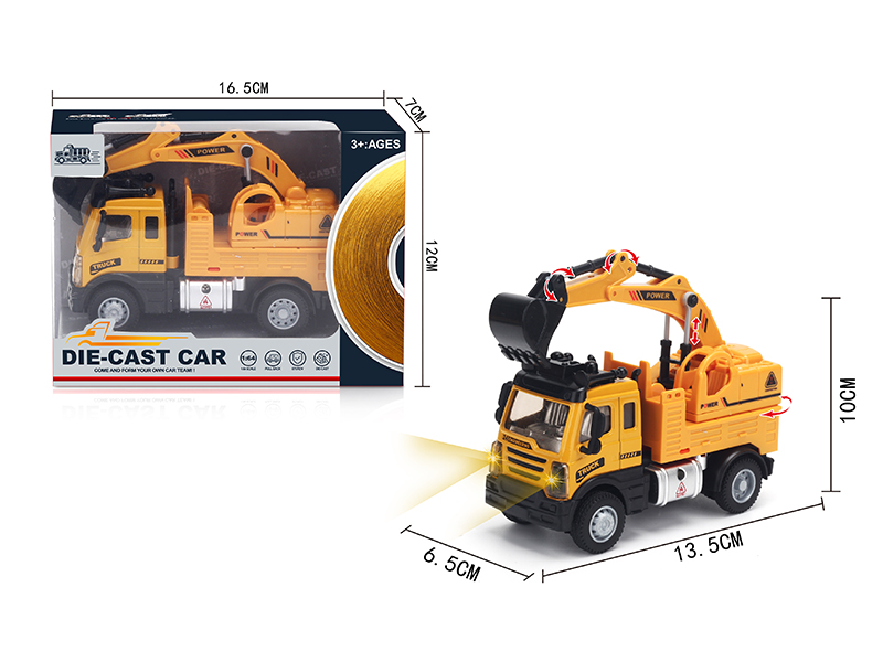1:64 Pull Back European Alloy Engineering Excavator Yellow