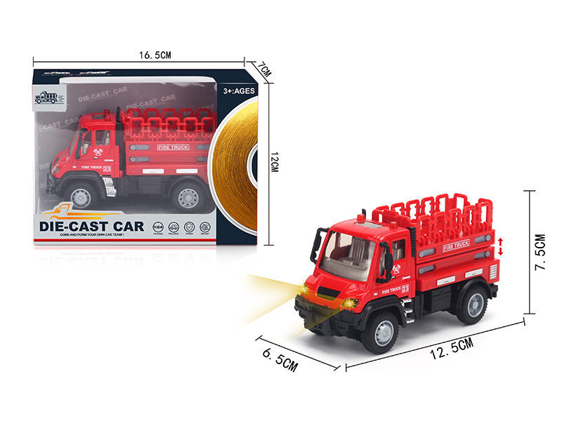 1:64 Pull Back German Alloy Lift Fire Truck Red