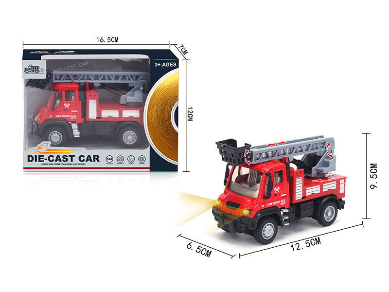 1:64 Pull Back German Alloy Ladder Fire Truck Red