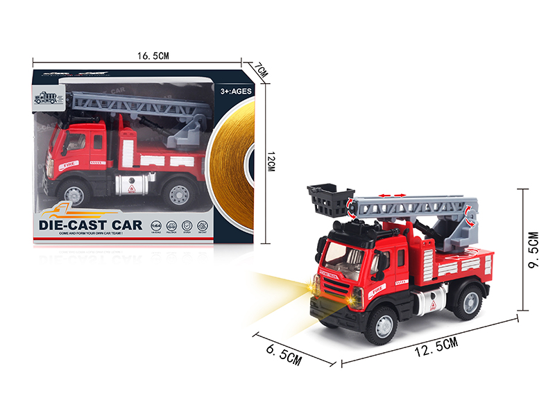 1:64 Pull Back European Alloy Ladder Fire Truck Red