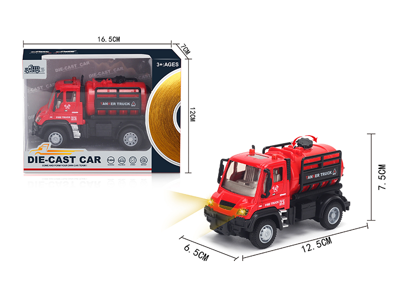 1:64 Pull Back German Alloy Water Tank Fire Truck Red