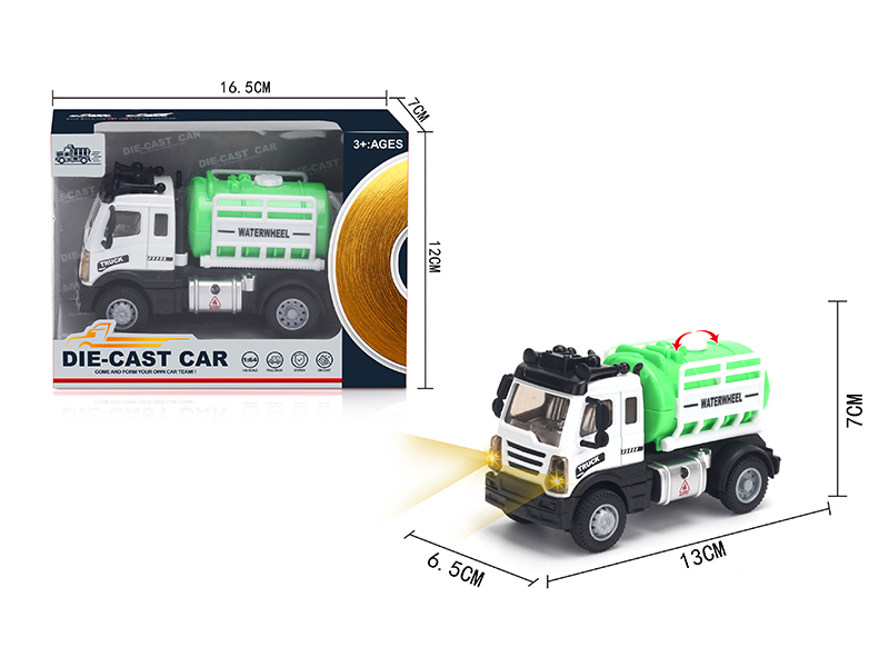 1:64 Pull Back European Alloy Sanitation Sprinkler Green