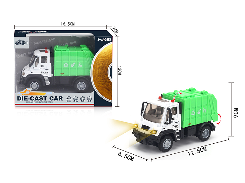 1:64 Pull Back German Alloy Sanitation Garbage Truck Green