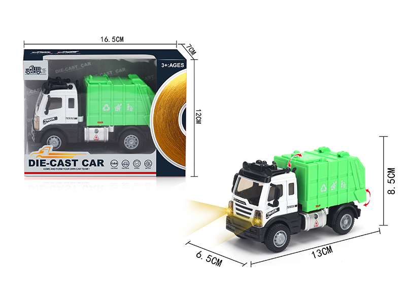 1:64 Pull Back European Alloy Sanitation Garbage Truck Green