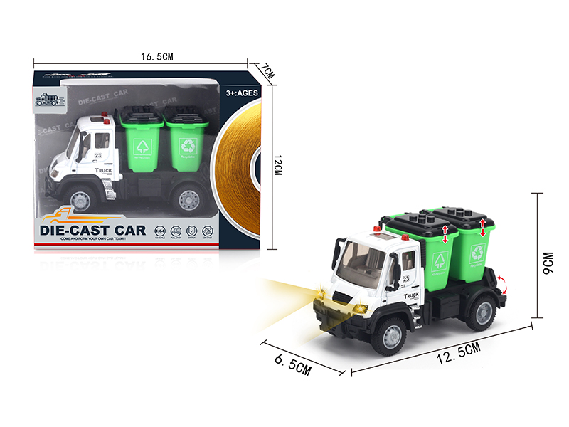 1:64 Pull Back German Alloy Garbage Can Sanitation Vehicle Green