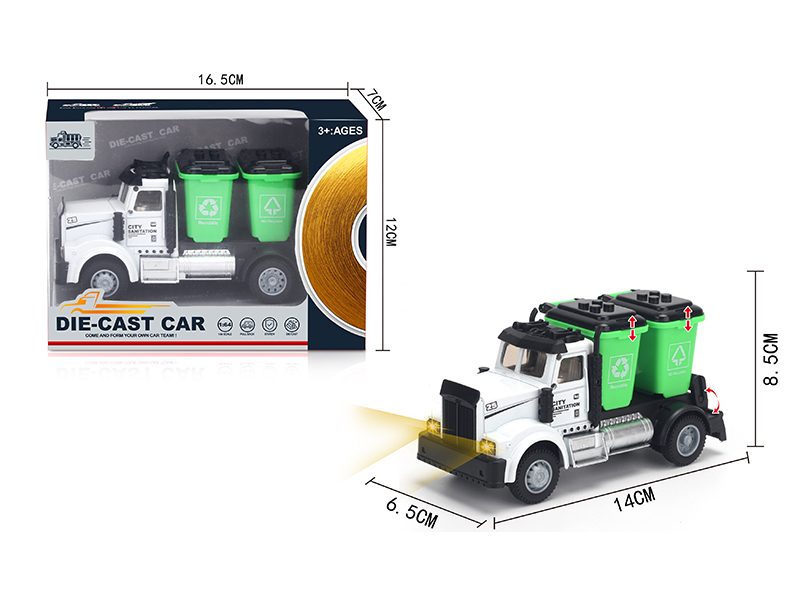 1:64 Pull Back American Alloy Garbage Can Sanitation Vehicle Green