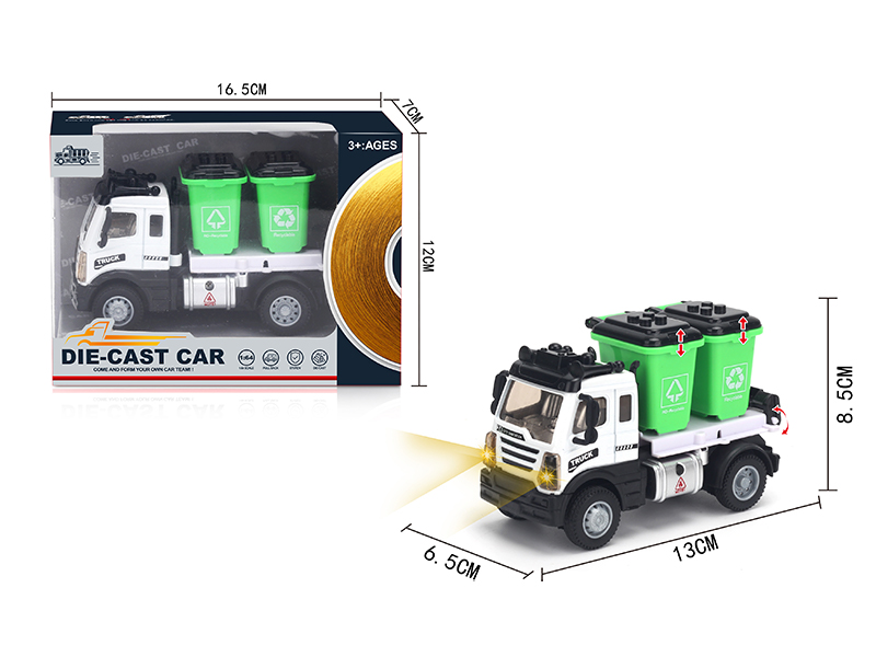 1:64 Pull Back European Alloy Garbage Can Sanitation Vehicle Green