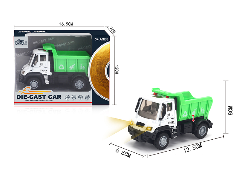 1:64 Pull Back German Alloy Sanitation Truck Green