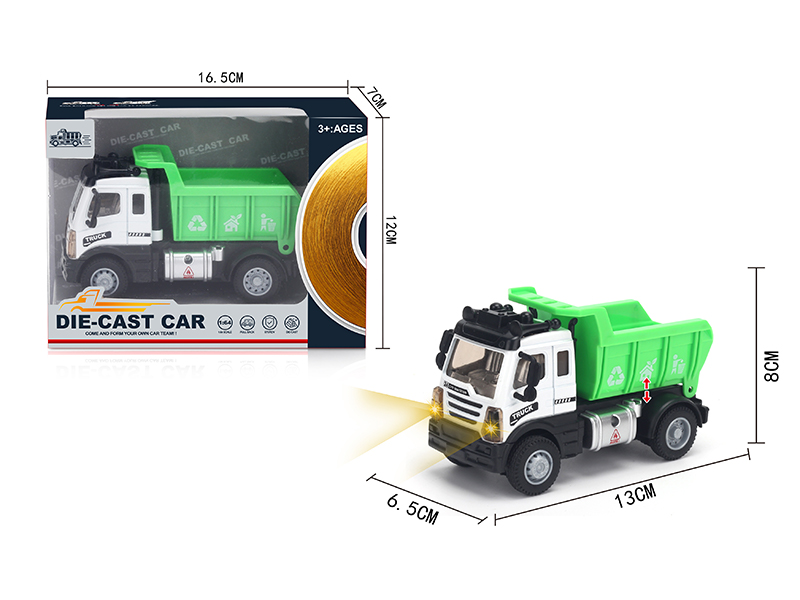 1:64 Pull Back European Alloy Sanitation Truck Green
