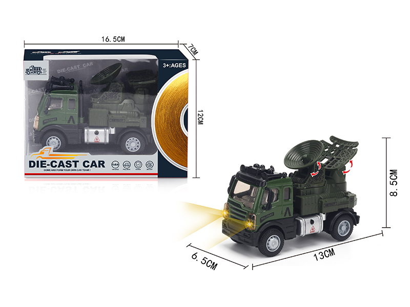 1:64 Pull Back European Alloy Military Radar Vehicle Military Green