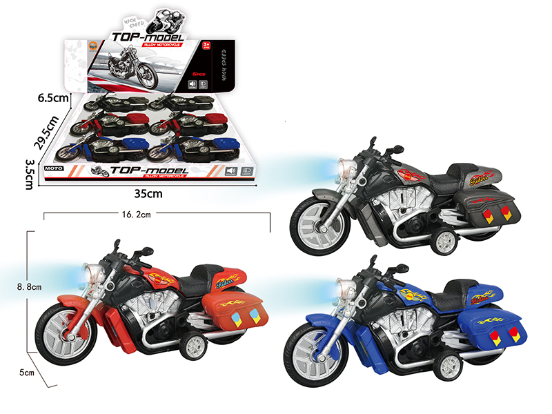 6Pcs 1:12 Pull Back Alloy Harley Motorcycle With Light And Sound