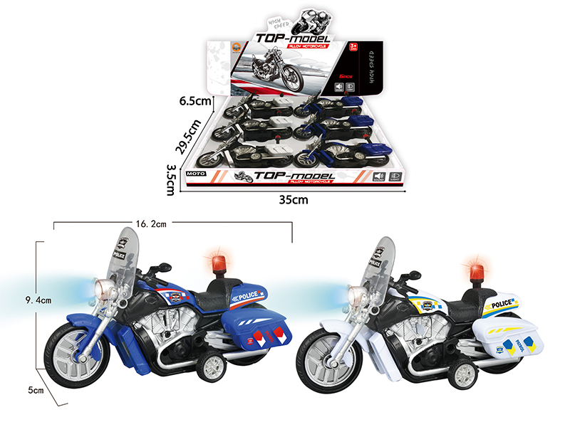 6Pcs 1:12 Pull Back Alloy Harley Police Motorcycle With Light And Sound