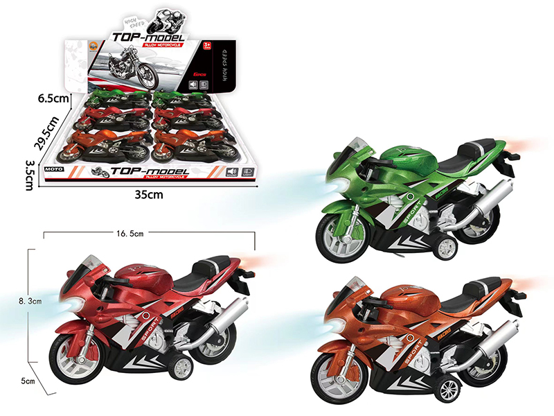 6Pcs 1:12 Pull Back Alloy Racing Motorcycle  With Light And Sound