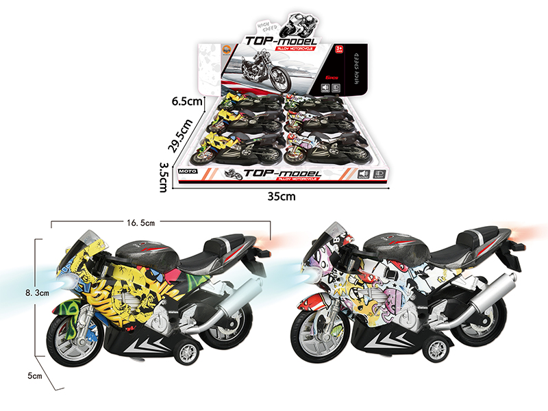 6Pcs 1:12 Pull Back Alloy Motorcycle Graffiti Racing Car With Light And Sound