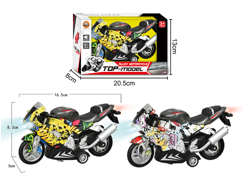 1:12 Pull Back Alloy Motorcycle Graffiti Racing Car With Light And Sound