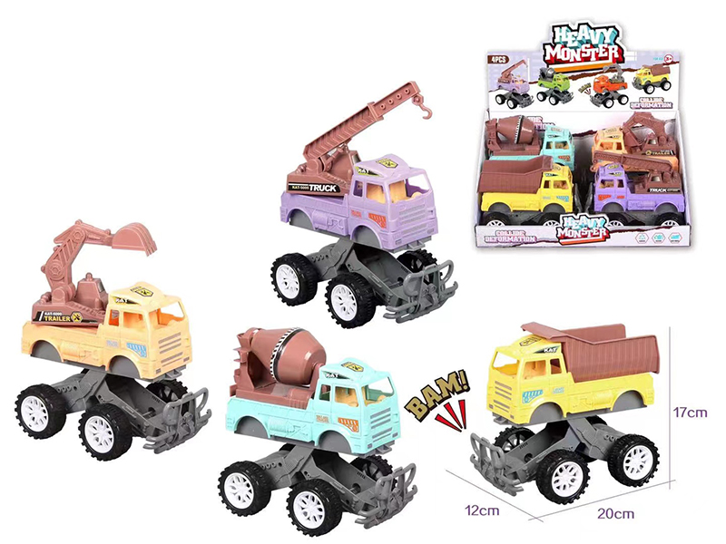 Friction Crash Bounce Engineering Truck 4PCS