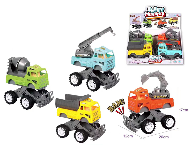 Friction Crash Bounce Engineering Truck 4PCS